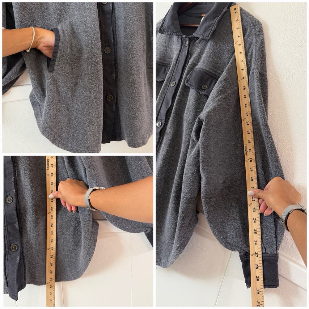 Free People Ruby Fleece Shirt Jacket Plum Gray S Oversized Button Front Pockets - Picture 7 of 9